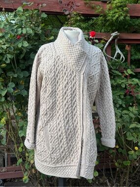 Aran Crafts Cream Cable-Knit Zip Cardigan Sweater